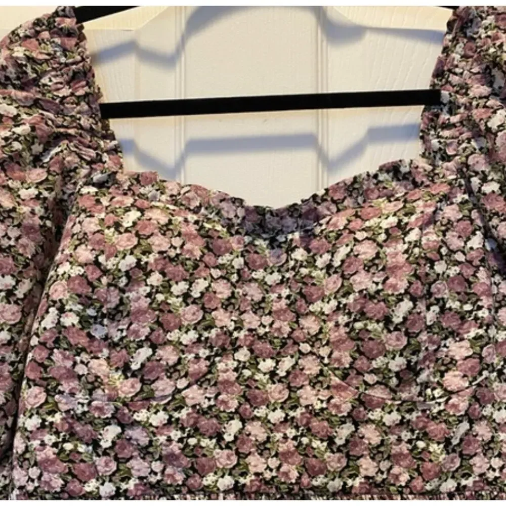 Ivy City Co. Floral Romantic Sleeve Sweethear Purple Ruffle Tiered Dress XXLarge - Picture 5 of 5